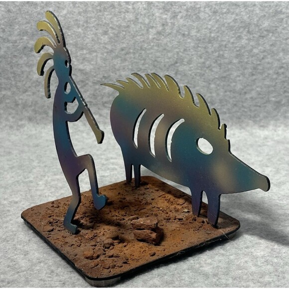 Kokopelli Javelina Southwestern Metal Art Multicolored Desk Decor‎ Desert Navajo - Picture 1 of 11